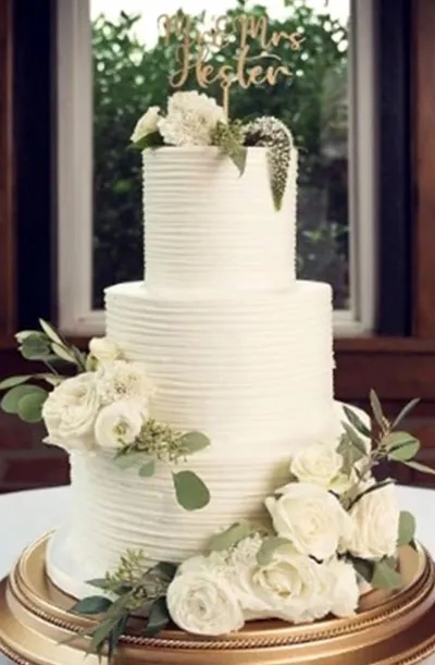 Type of signature wedding cake design: horizontal texture with tall tiers - ask us about our different cake textures and designs