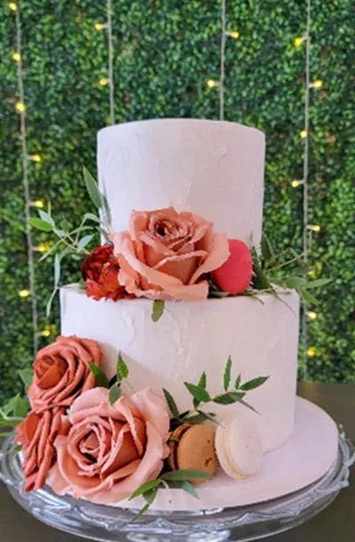 Spackle iced signature wedding cake design/texture