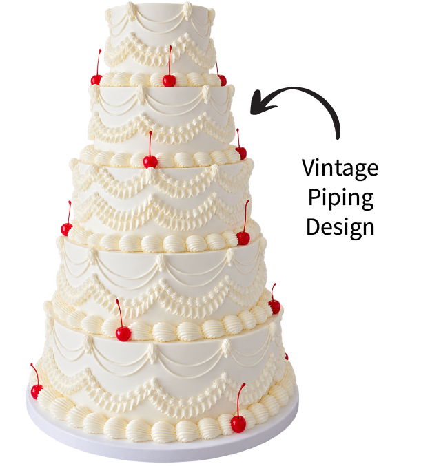 Wedding cake featuring vintage piping design